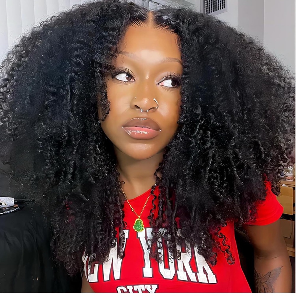 Glueless 22in Human Hair Kinky Curly Wig